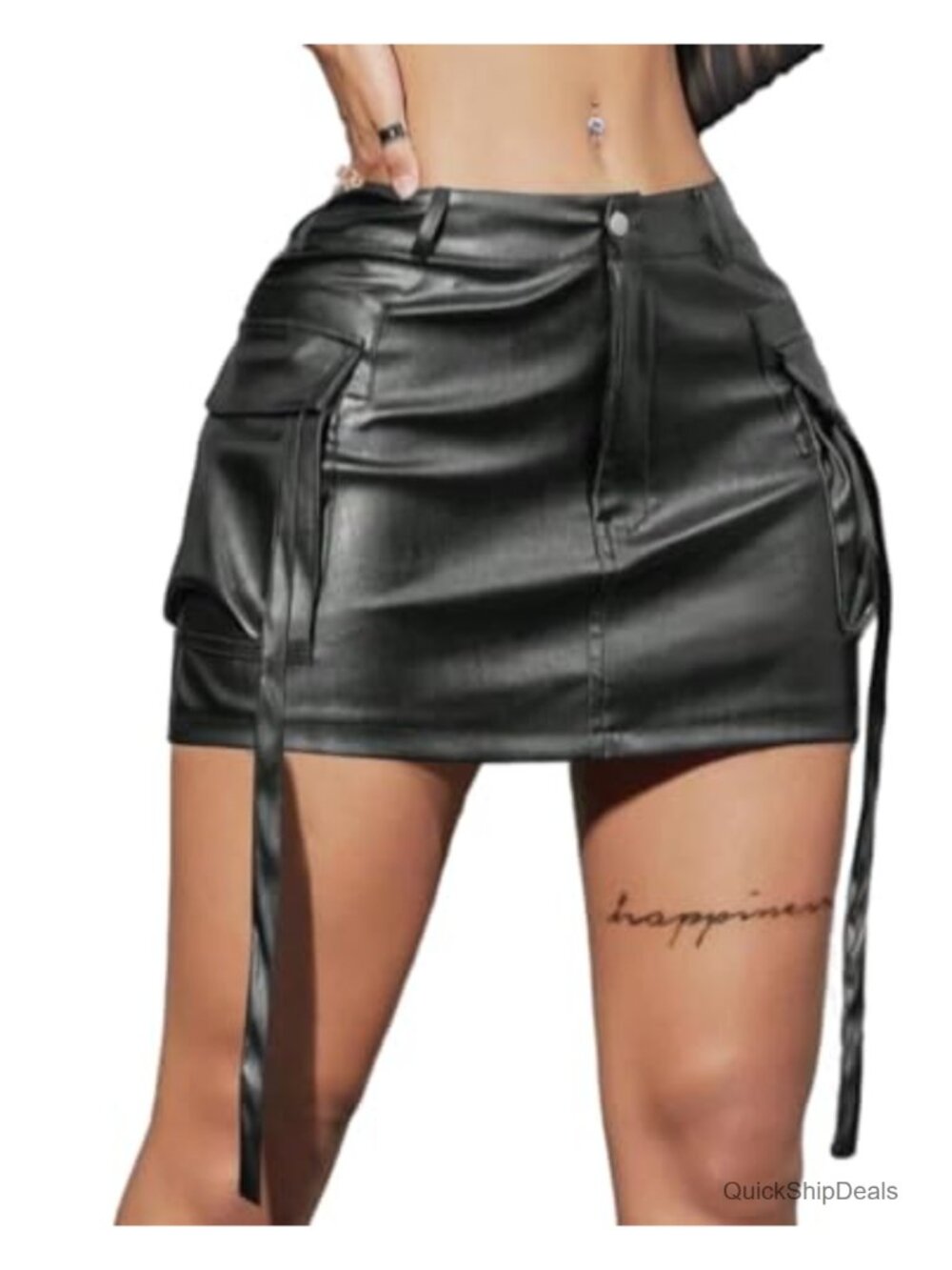 Faux Leather Skorts Double Slit Mini Skirt High Waisted